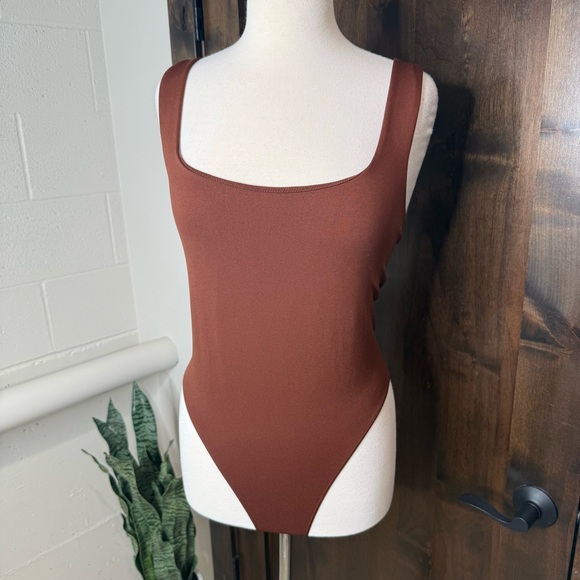 a new day Tops - Chic Brown Bodysuit from A New Day women’s Size L square neck built in shelf bra